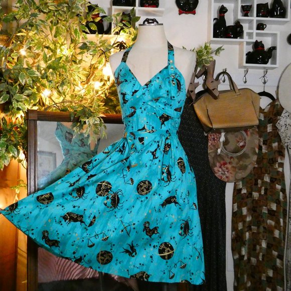 Trashy Diva 1950s Style MARILYN PARADE SWING DRESS - ASTROLOGY PRINT Sz 2 - Picture 2 of 12